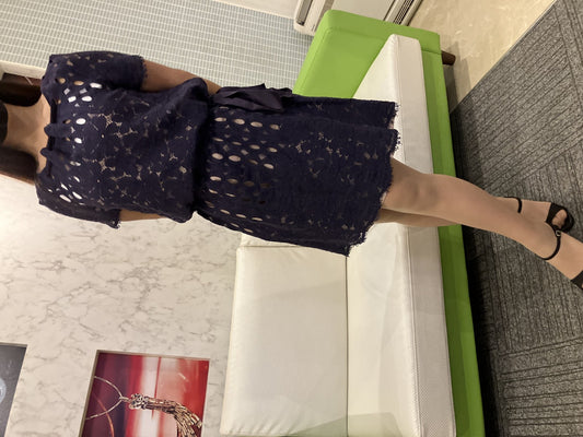 LANVIN Lace dress, dark purple navy, lined, size 34, elegant, high-class,