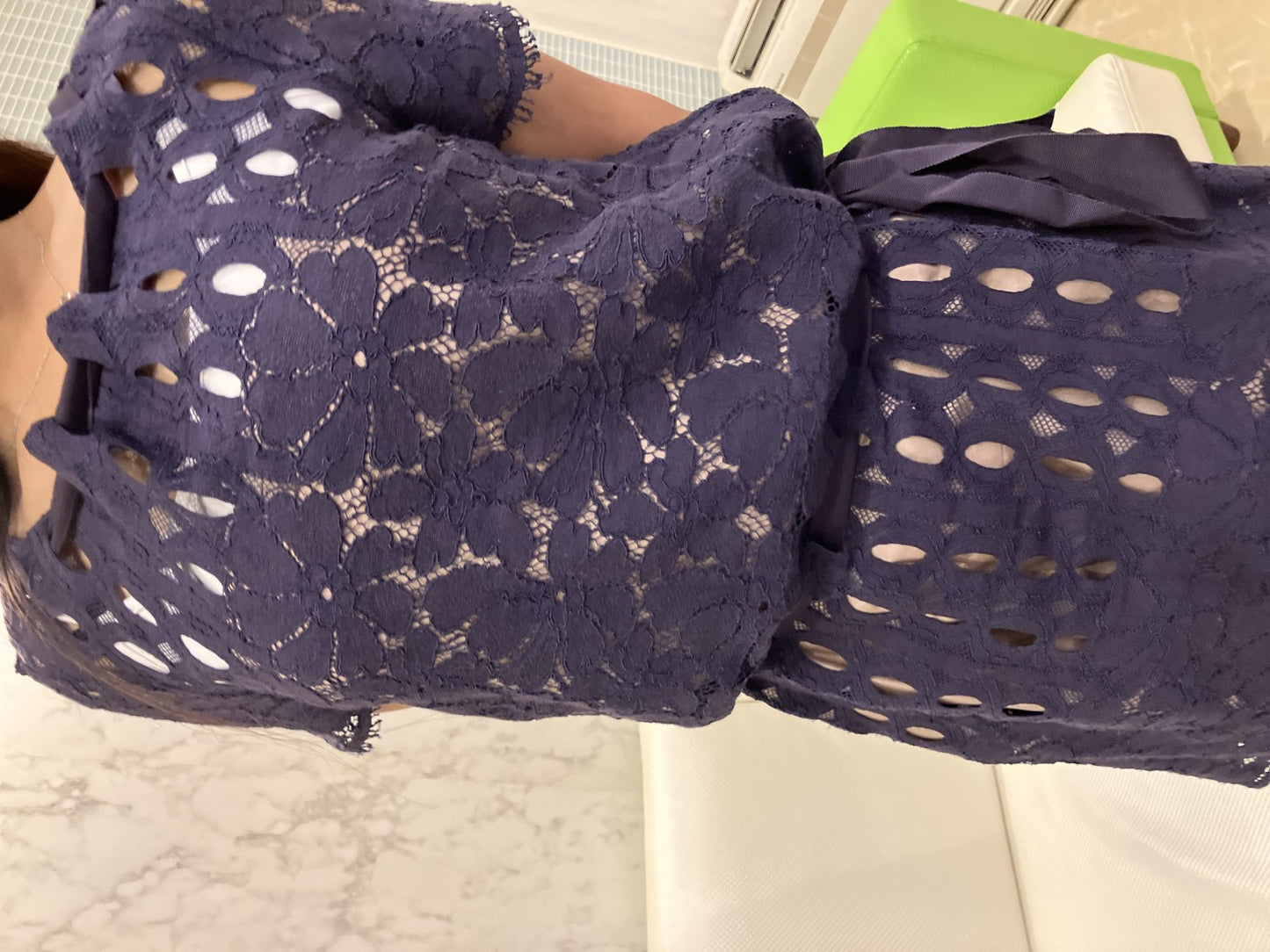 LANVIN Lace dress, dark purple navy, lined, size 34, elegant, high-class,