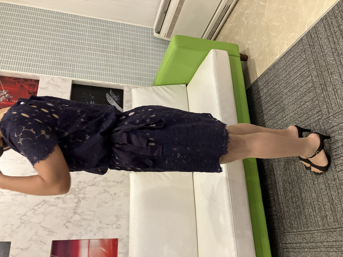 LANVIN Lace dress, dark purple navy, lined, size 34, elegant, high-class,