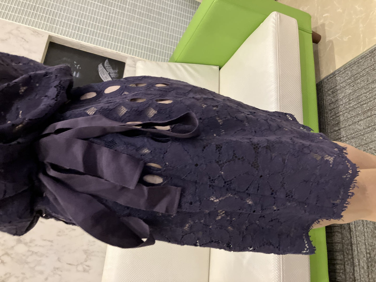 LANVIN Lace dress, dark purple navy, lined, size 34, elegant, high-class,