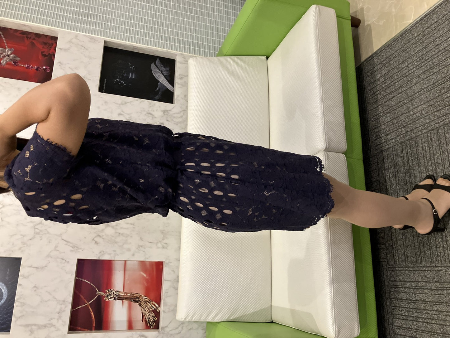 LANVIN Lace dress, dark purple navy, lined, size 34, elegant, high-class,