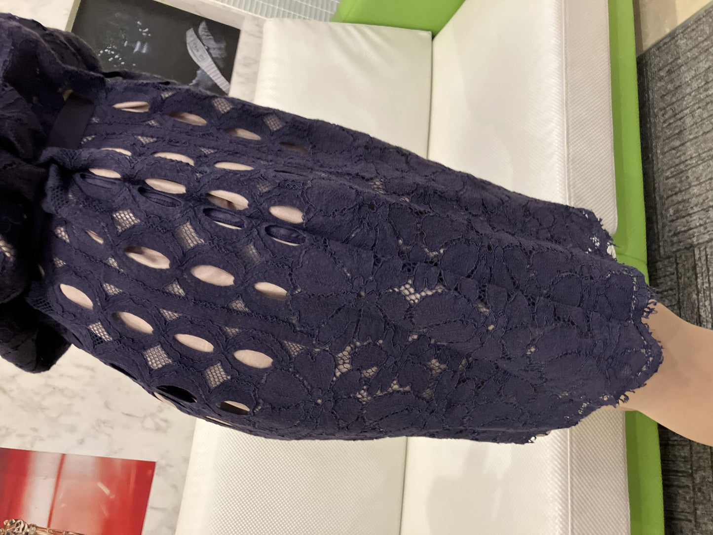 LANVIN Lace dress, dark purple navy, lined, size 34, elegant, high-class,