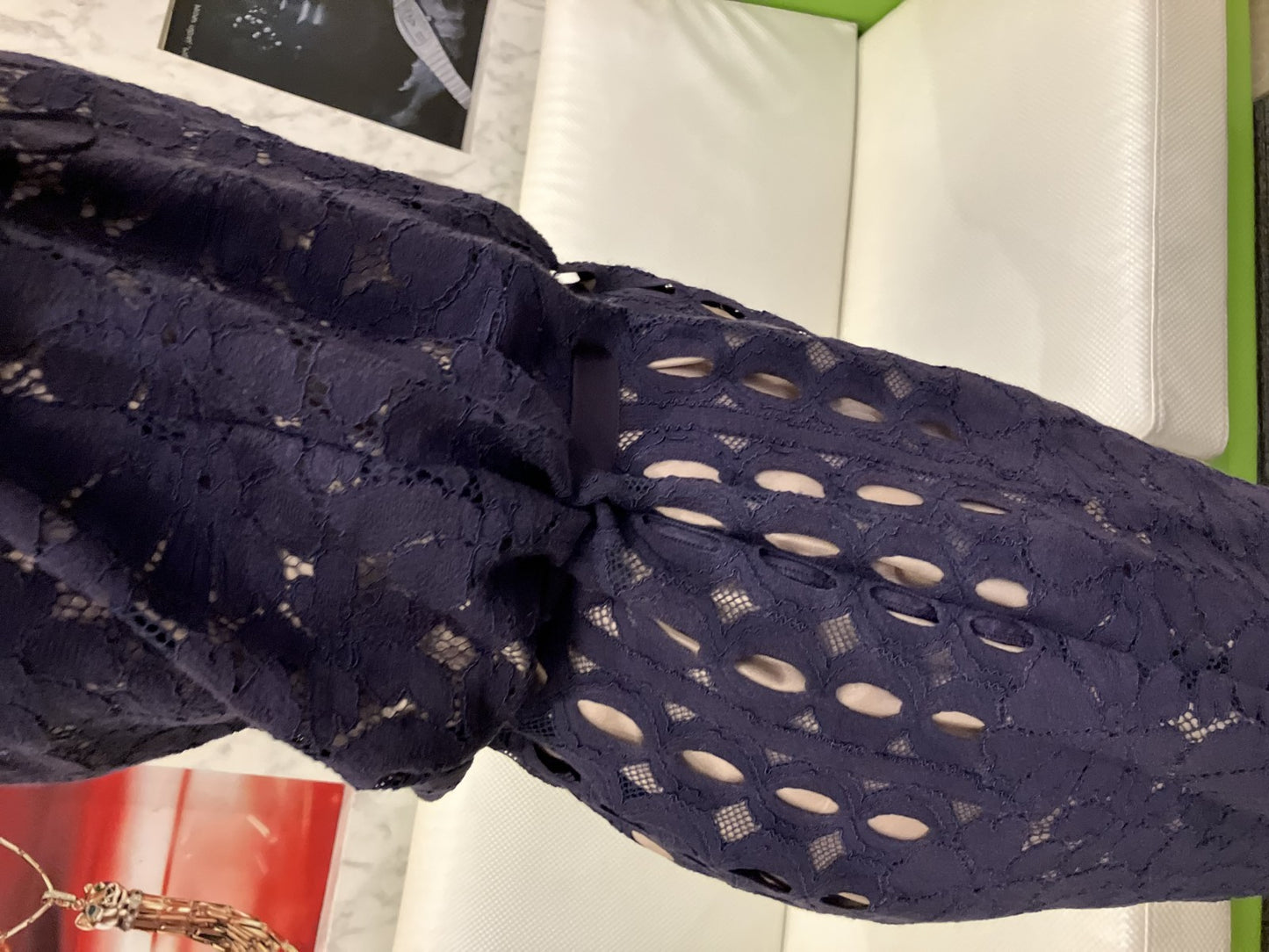 LANVIN Lace dress, dark purple navy, lined, size 34, elegant, high-class,