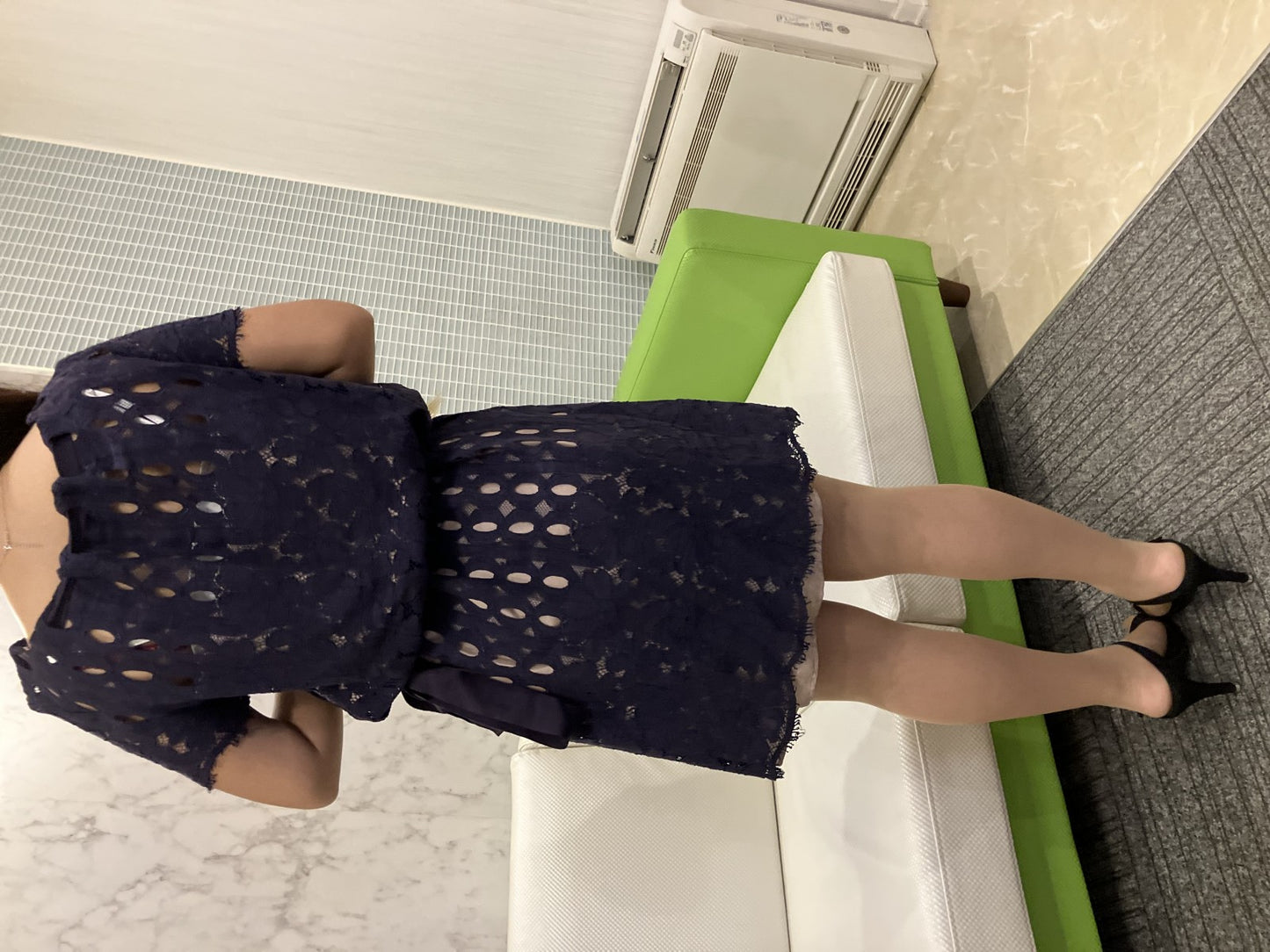 LANVIN Lace dress, dark purple navy, lined, size 34, elegant, high-class,