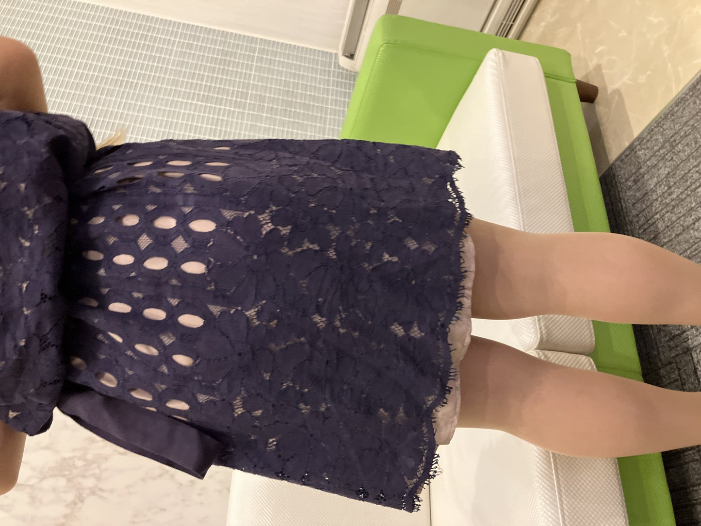 LANVIN Lace dress, dark purple navy, lined, size 34, elegant, high-class,