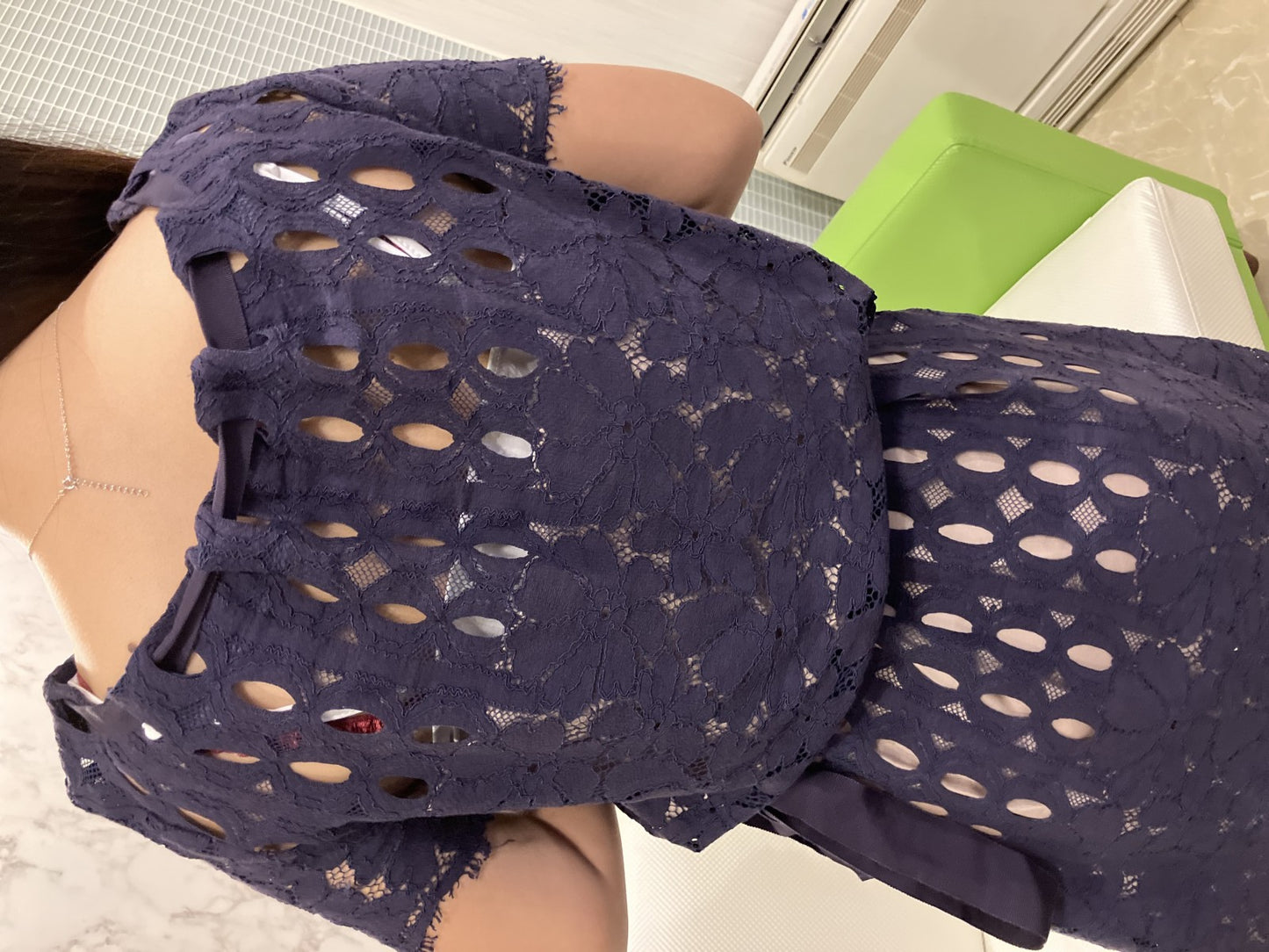 LANVIN Lace dress, dark purple navy, lined, size 34, elegant, high-class,