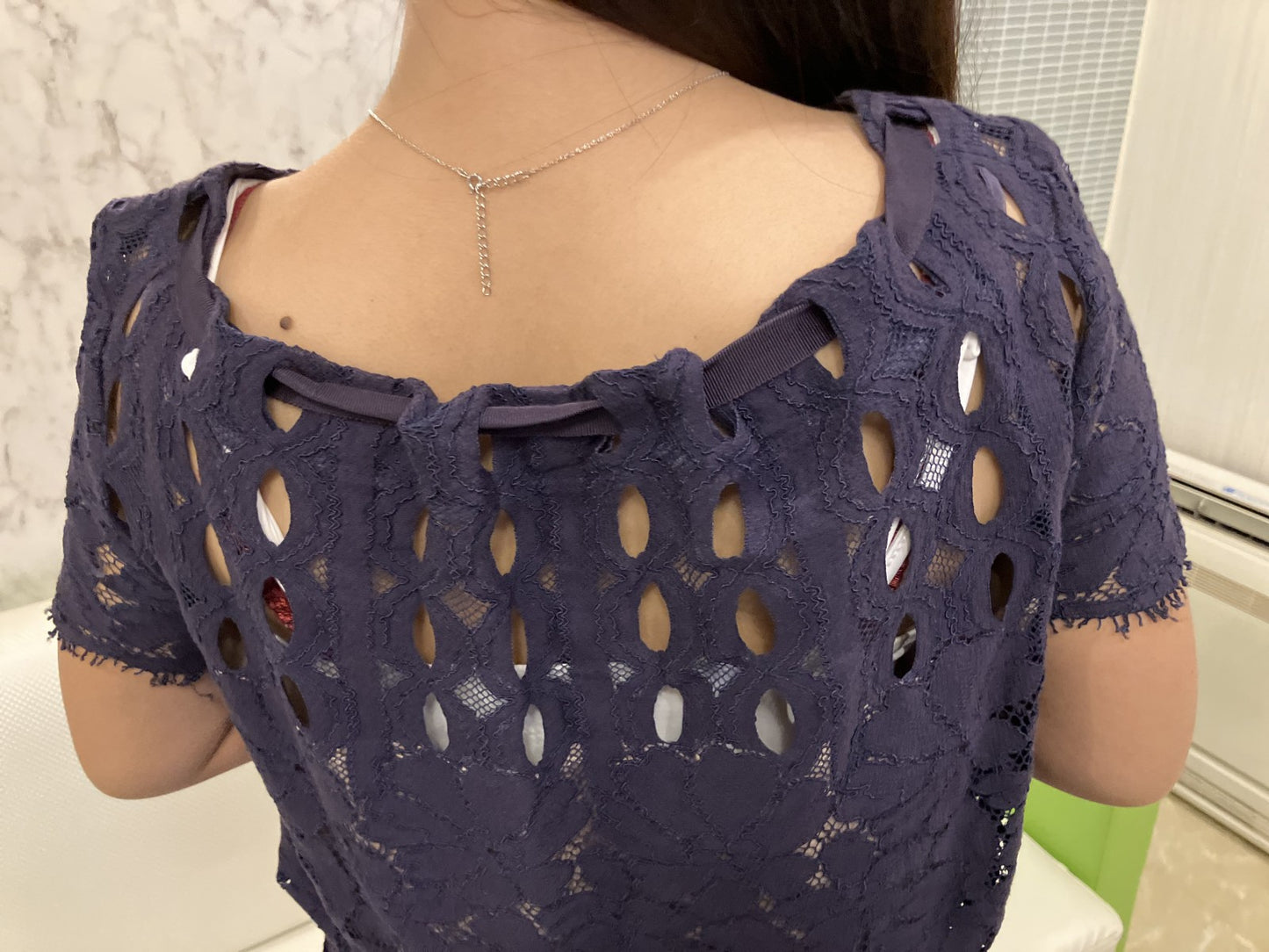 LANVIN Lace dress, dark purple navy, lined, size 34, elegant, high-class,