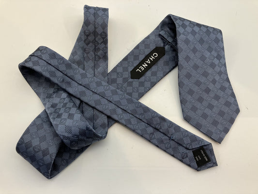 Chanel Coco Mark 20P Necktie Width 8 cm (3.15 inch) Silk Blue