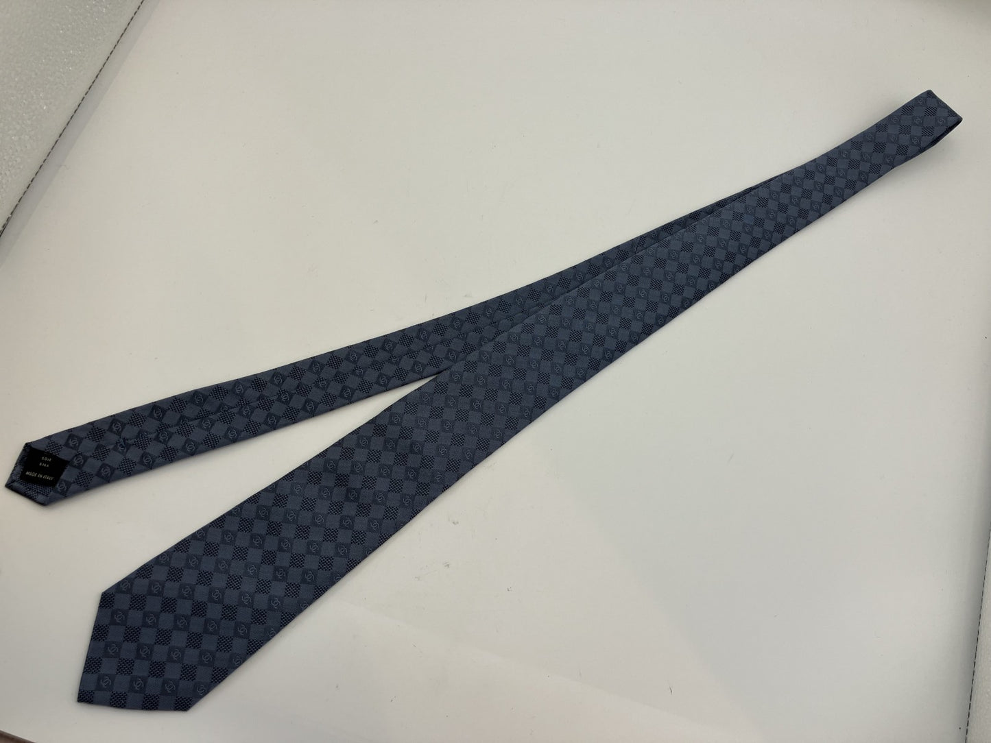 Chanel Coco Mark 20P Necktie Width 8cm (3.15 inch) Silk Blue Free Shipping 