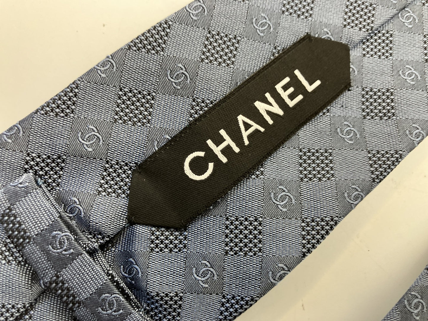 Chanel Coco Mark 20P Necktie Width 8cm (3.15 inch) Silk Blue Free Shipping 