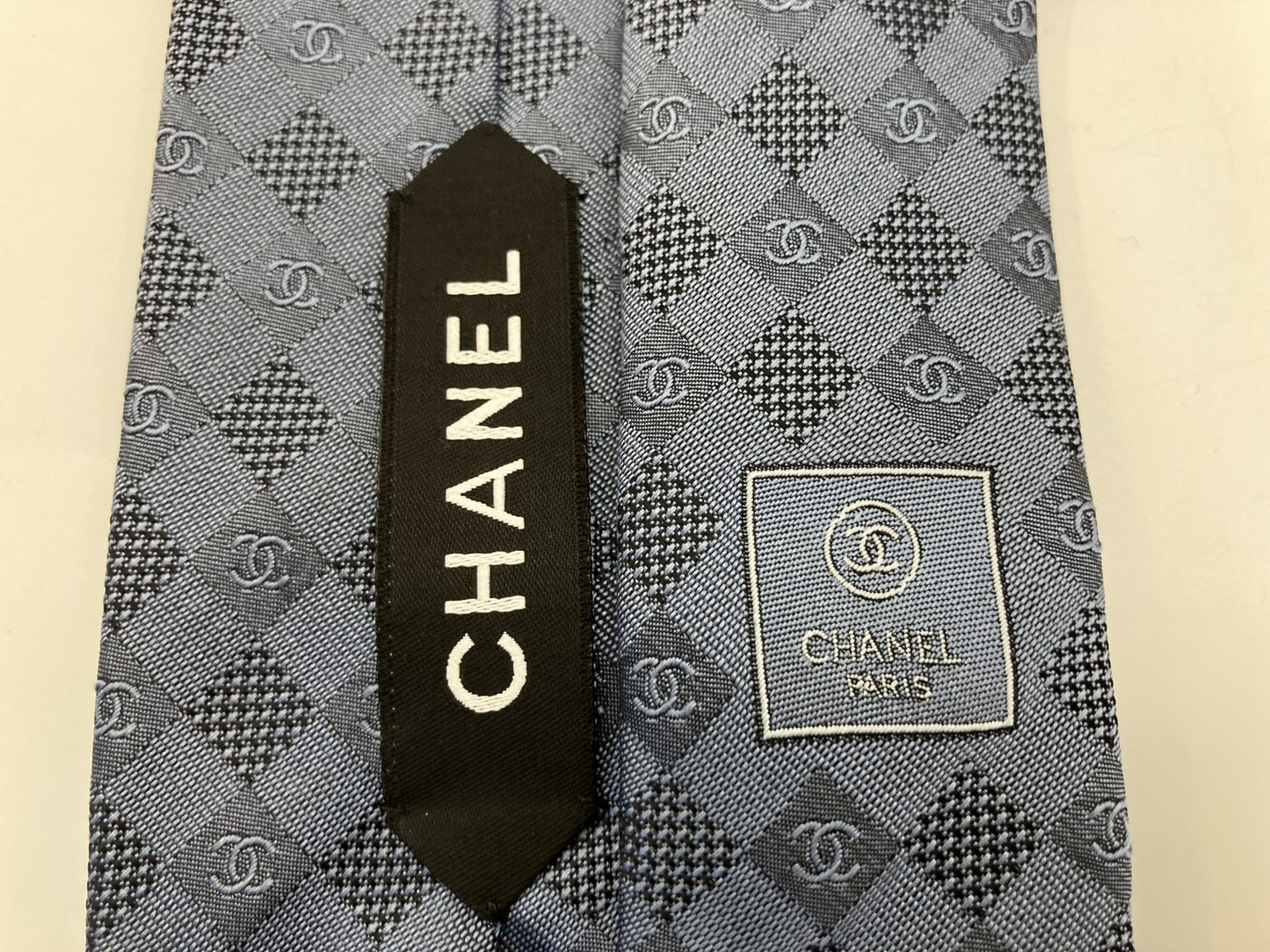 Chanel Coco Mark 20P Necktie Width 8cm (3.15 inch) Silk Blue Free Shipping 