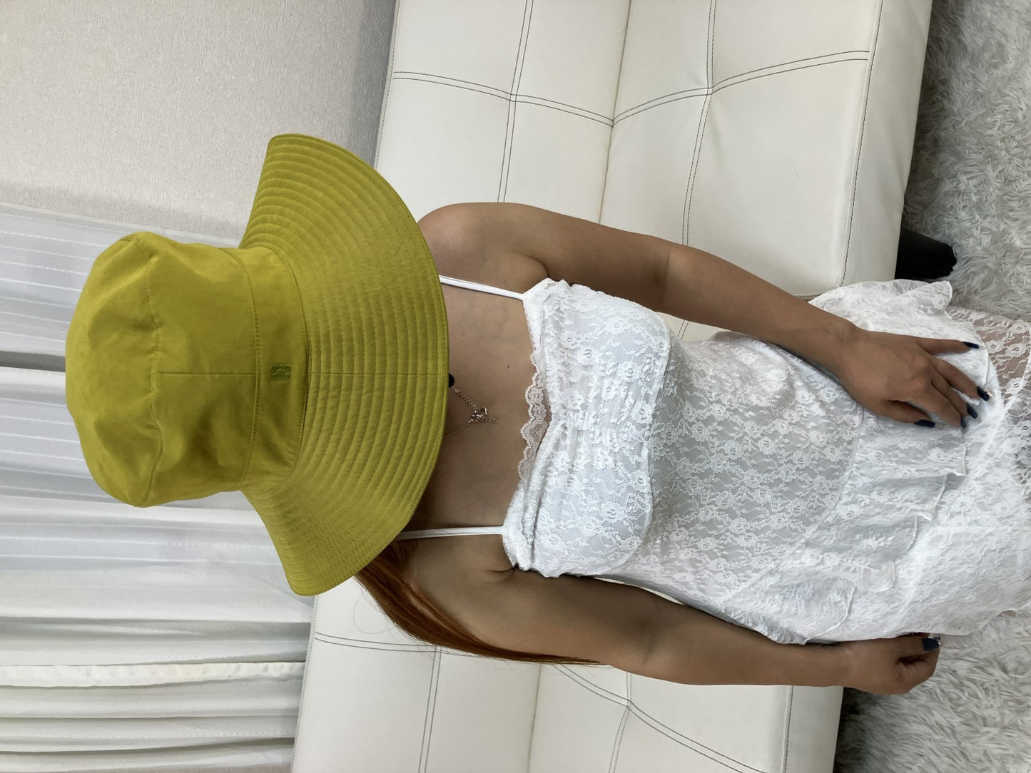 HERMES Bucket Hat Yellow Size 58 Made in France Polyester Nylon