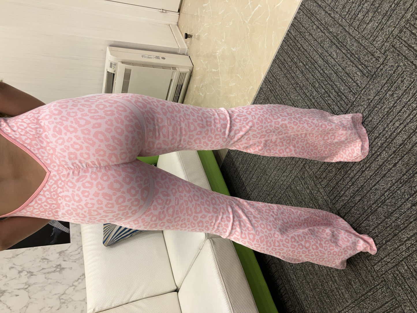 Purple Leopard Jumpsuit Catsuit Halter Cross Back Open Back Flare Leg Pads M