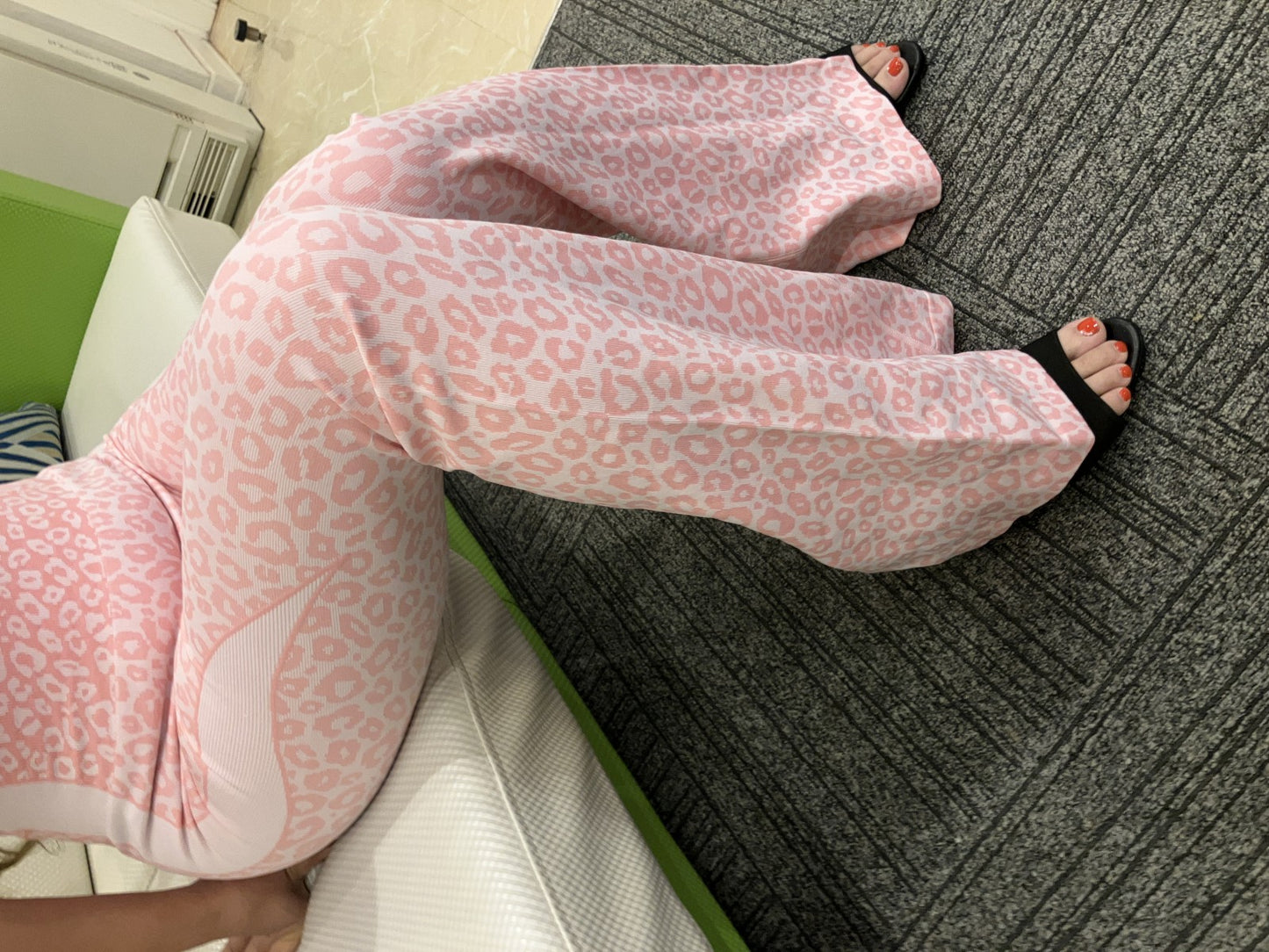 Pink Leopard Jumpsuit Catsuit Halter Cross Back Open Back Flare Leg Pads S