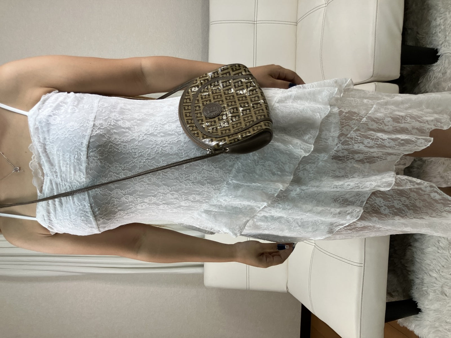 FENDI Zucca FF Canvas Shoulder Bag Brown Beige Small Crossbody Italy