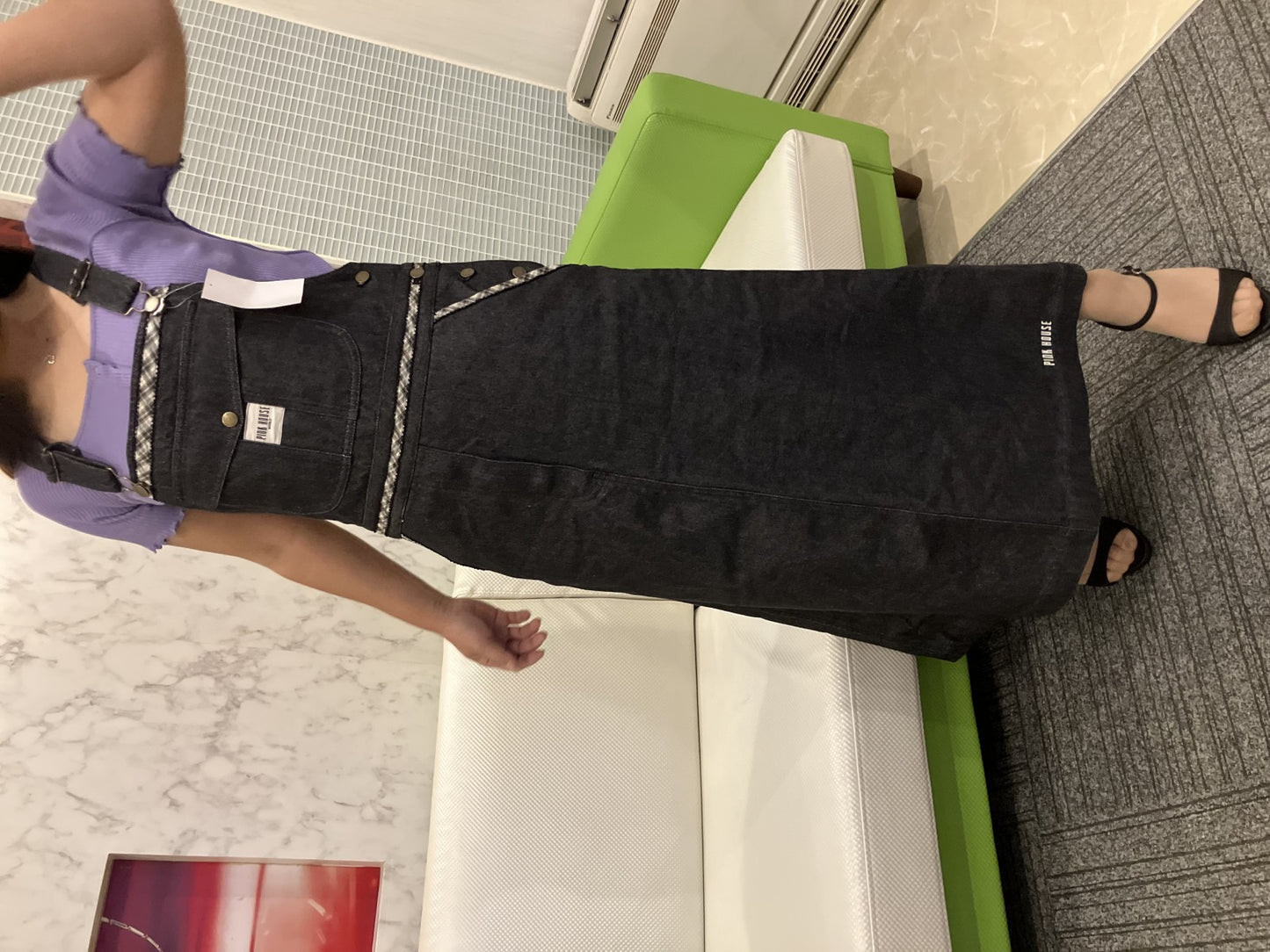 Pink House Black Denim Dress with Tags, Like New & Short Sleeve Top Set, Women's, Long Length, Black, Classical Coordination, , Used