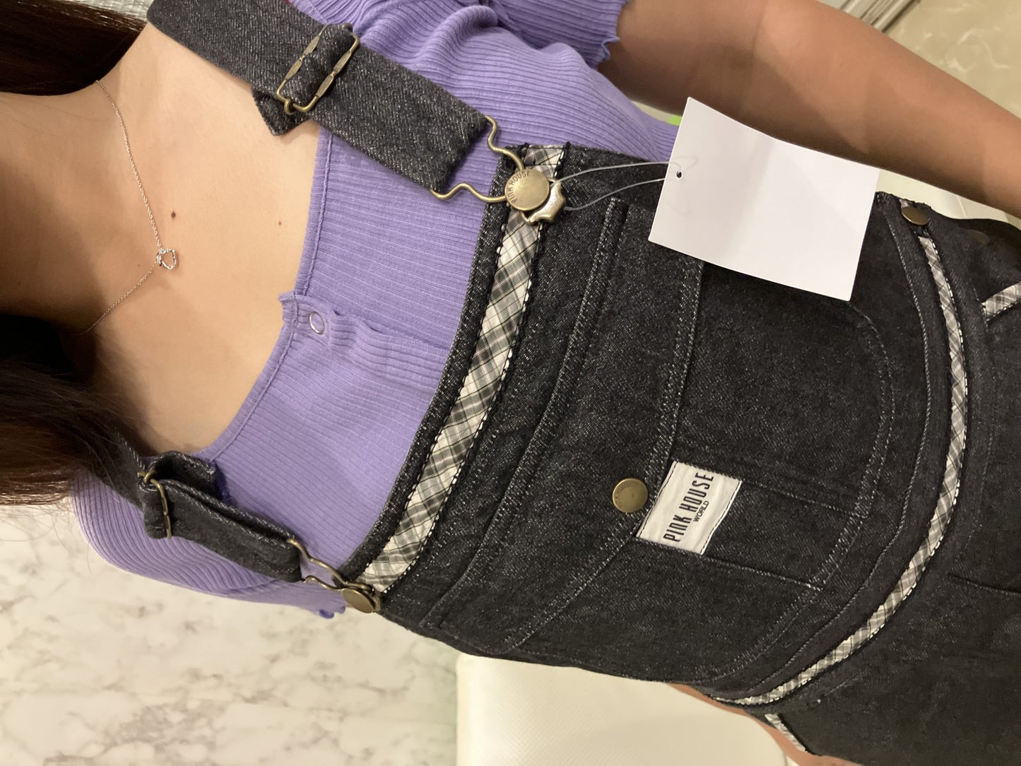 Pink House Black Denim Dress with Tags, Like New & Short Sleeve Top Set, Women's, Long Length, Black, Classical Coordination, , Used