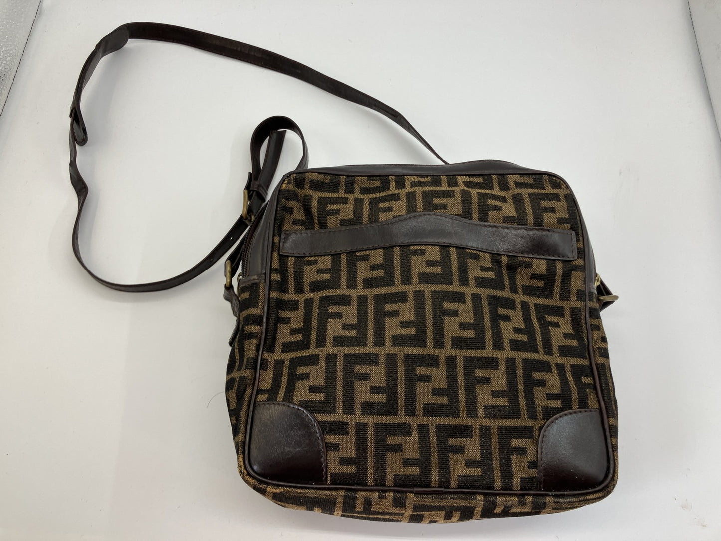 FENDI Zucca FF Canvas Shoulder Bag Brown Crossbody Vintage Italy