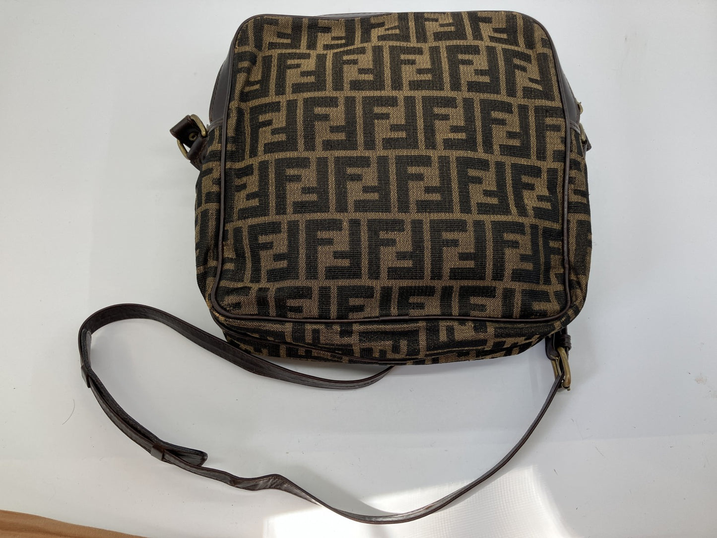 FENDI Zucca FF Canvas Shoulder Bag Brown Crossbody Vintage Italy