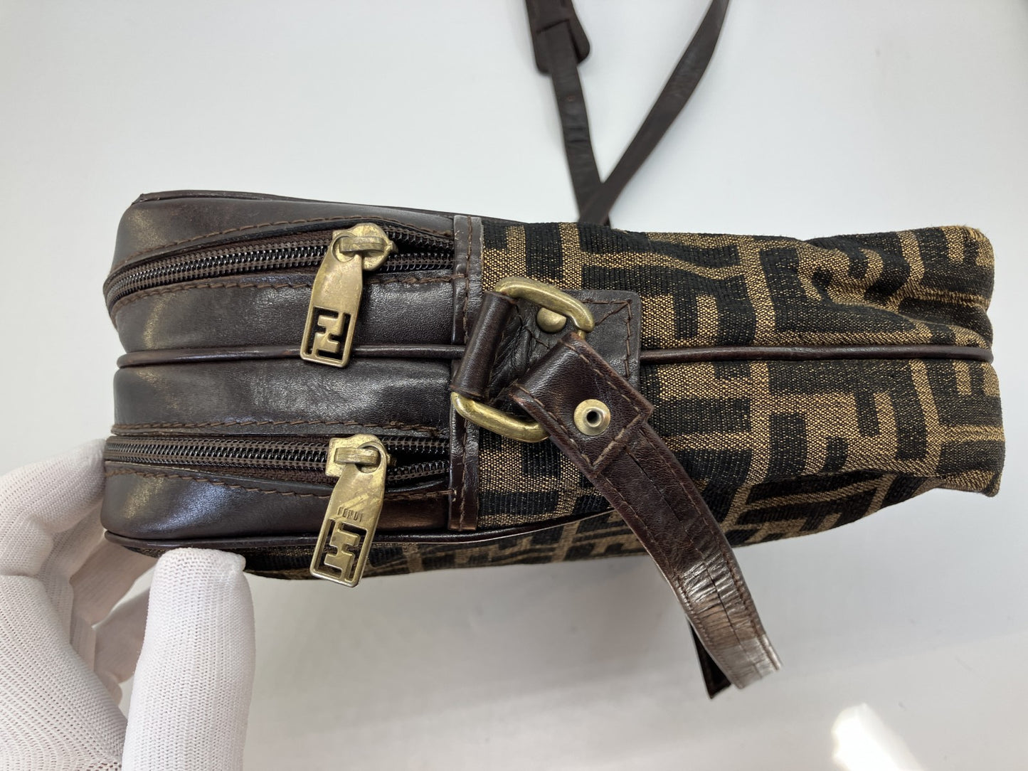 FENDI Zucca FF Canvas Shoulder Bag Brown Crossbody Vintage Italy