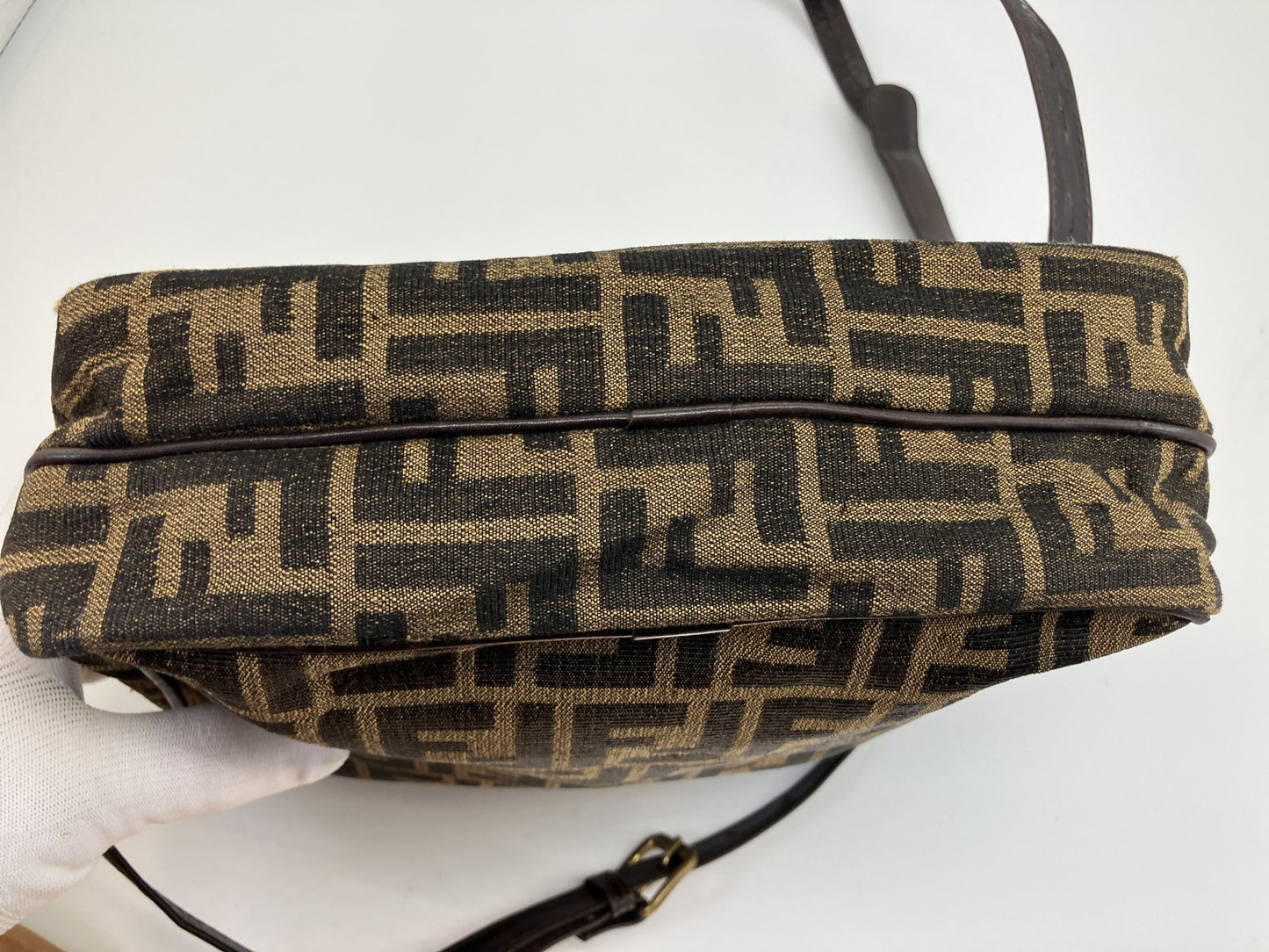 FENDI Zucca FF Canvas Shoulder Bag Brown Crossbody Vintage Italy