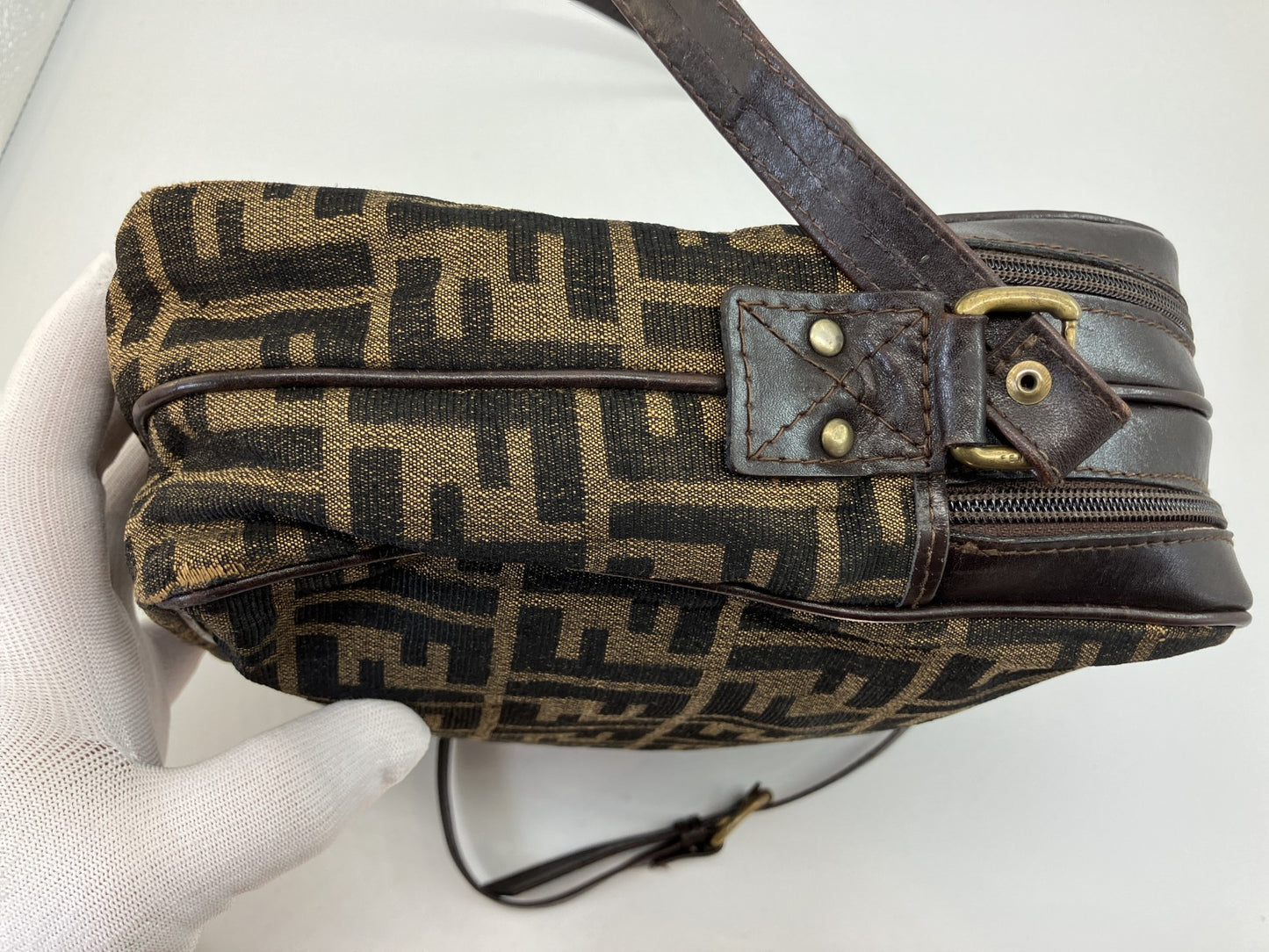 FENDI Zucca FF Canvas Shoulder Bag Brown Crossbody Vintage Italy