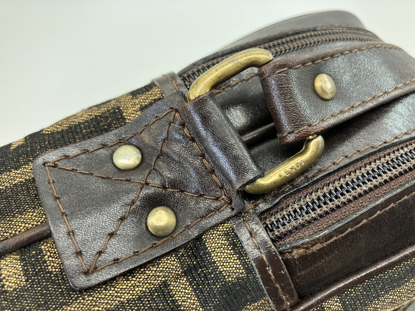 FENDI Zucca FF Canvas Shoulder Bag Brown Crossbody Vintage Italy