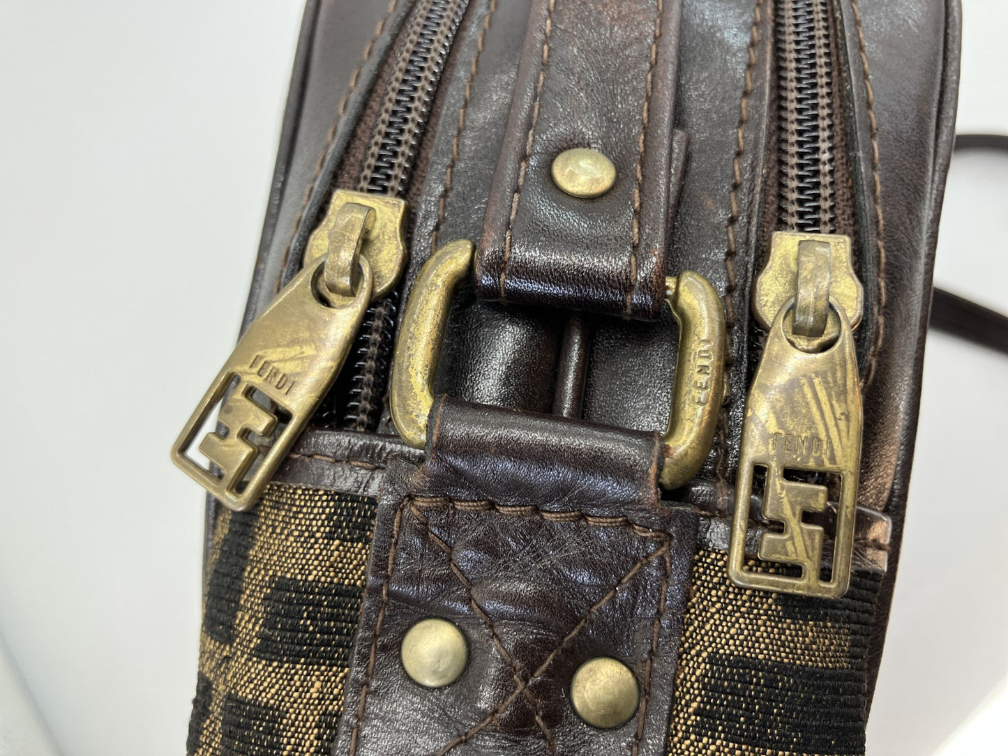 FENDI Zucca FF Canvas Shoulder Bag Brown Crossbody Vintage Italy