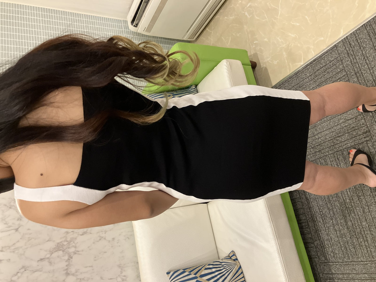 Sleeveless Two-Tone Dress, Black and White, Tight Fit, Size F, Cotton Blend, Authentic Japanese Product