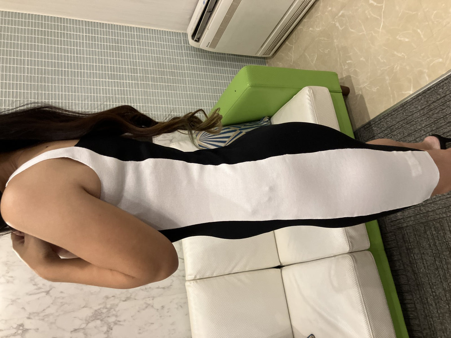Sleeveless Two-Tone Dress, Black and White, Tight Fit, Size F, Cotton Blend, Authentic Japanese Product