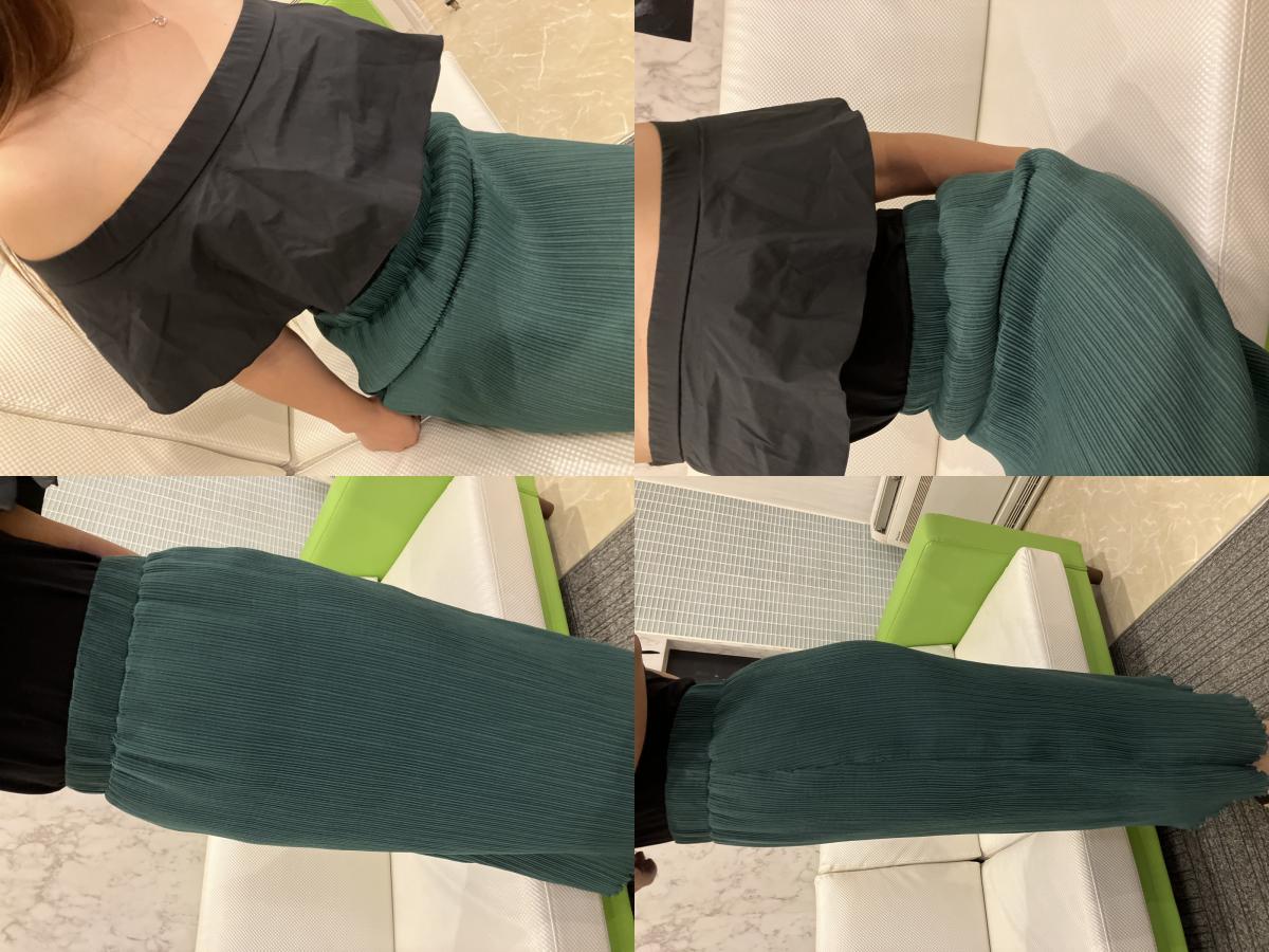 Used Yoko Chan YOKO CHAN Black Off Shoulder Ruffle Top Size 40 & Pleated Skirt Green Set Up Coordination Flare Style Women's Figure Covering Fashionable Clean Elegant Mode