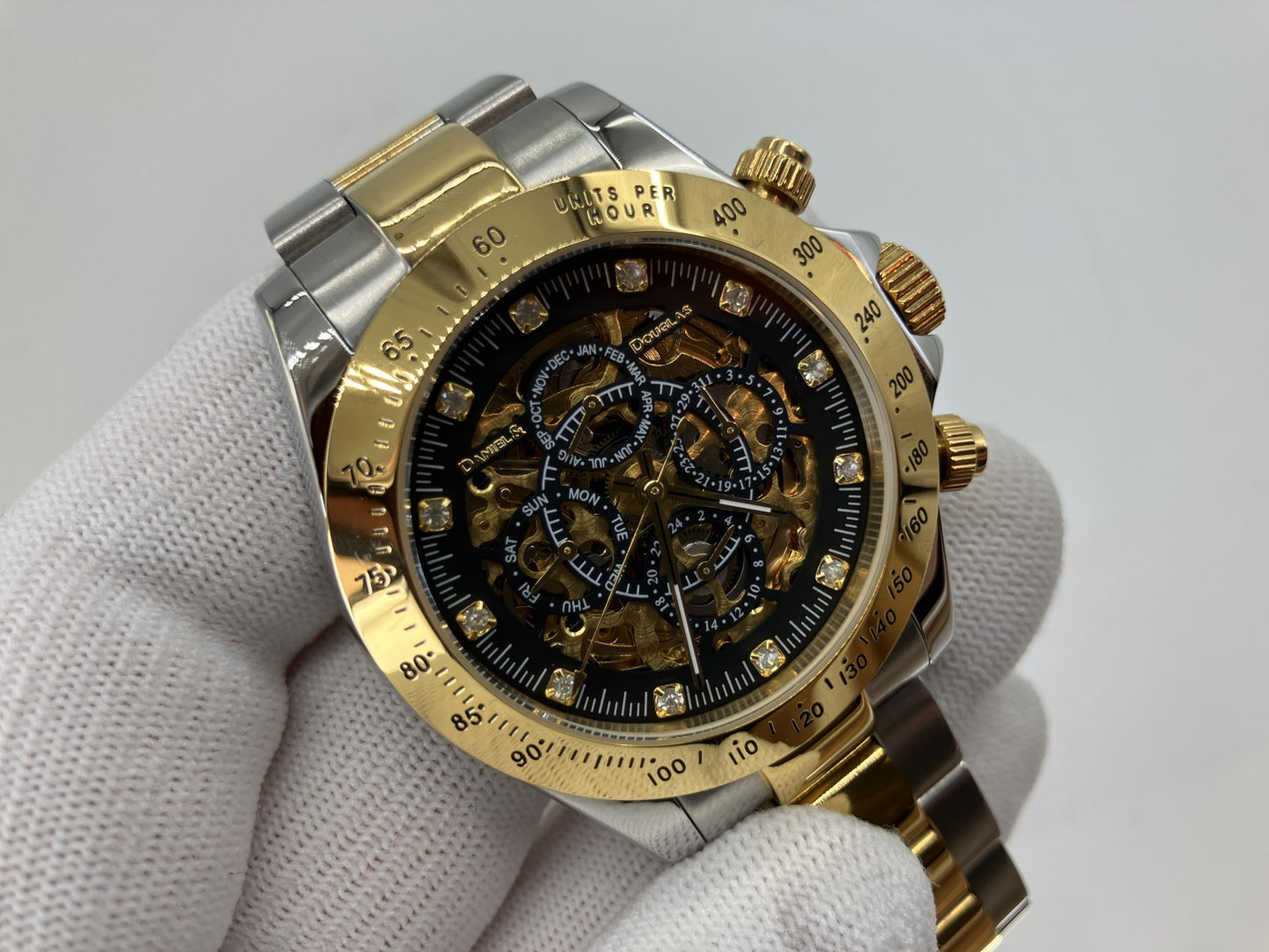 Daniel & Douglas DD8802 Automatic Skeleton Watch Gold Silver Mens