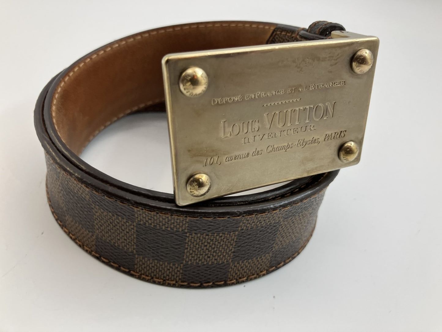 ＬＯＵＩＳ ＶＵＩＴＴＯＮ サンチュール・アンヴァントゥール ブラウン＆ゴールドベルト 全長95ｃｍ 幅４ｃｍ 送料無料