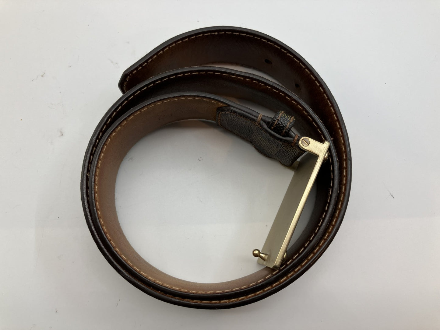 LOUIS VUITTON Centur Inventeur Brown &amp; Gold Belt Total Length 95cm Width 4cm Free Shipping 