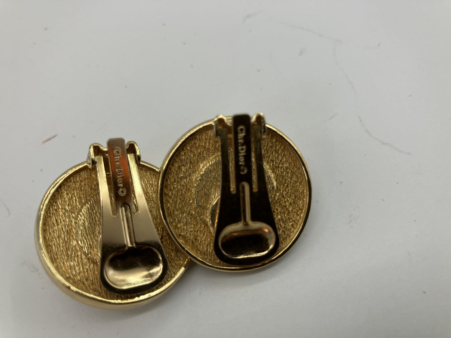 Christian Dior CD Logo Pearl Clip Earrings Gold Tone Vintage Round 27mm