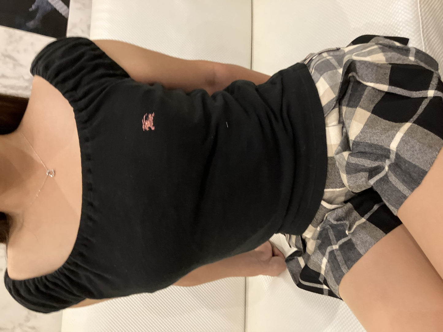 BURBERRY Blue Label Check Pattern Culottes Skirt 36 & Logo Top FAF01-655 Black 38 Women's Top and Bottom Set Outfit Burberry Setup Authentic Second-hand Goods Dealer Licensed