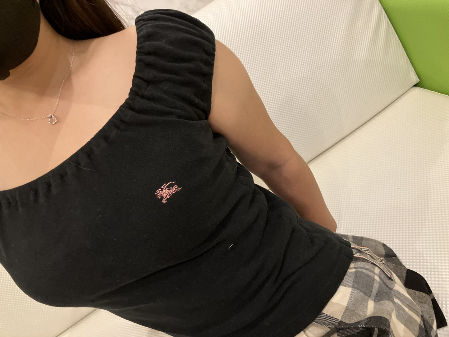 BURBERRY Blue Label Check Pattern Culottes Skirt 36 & Logo Top FAF01-655 Black 38 Women's Top and Bottom Set Outfit Burberry Setup Authentic Second-hand Goods Dealer Licensed