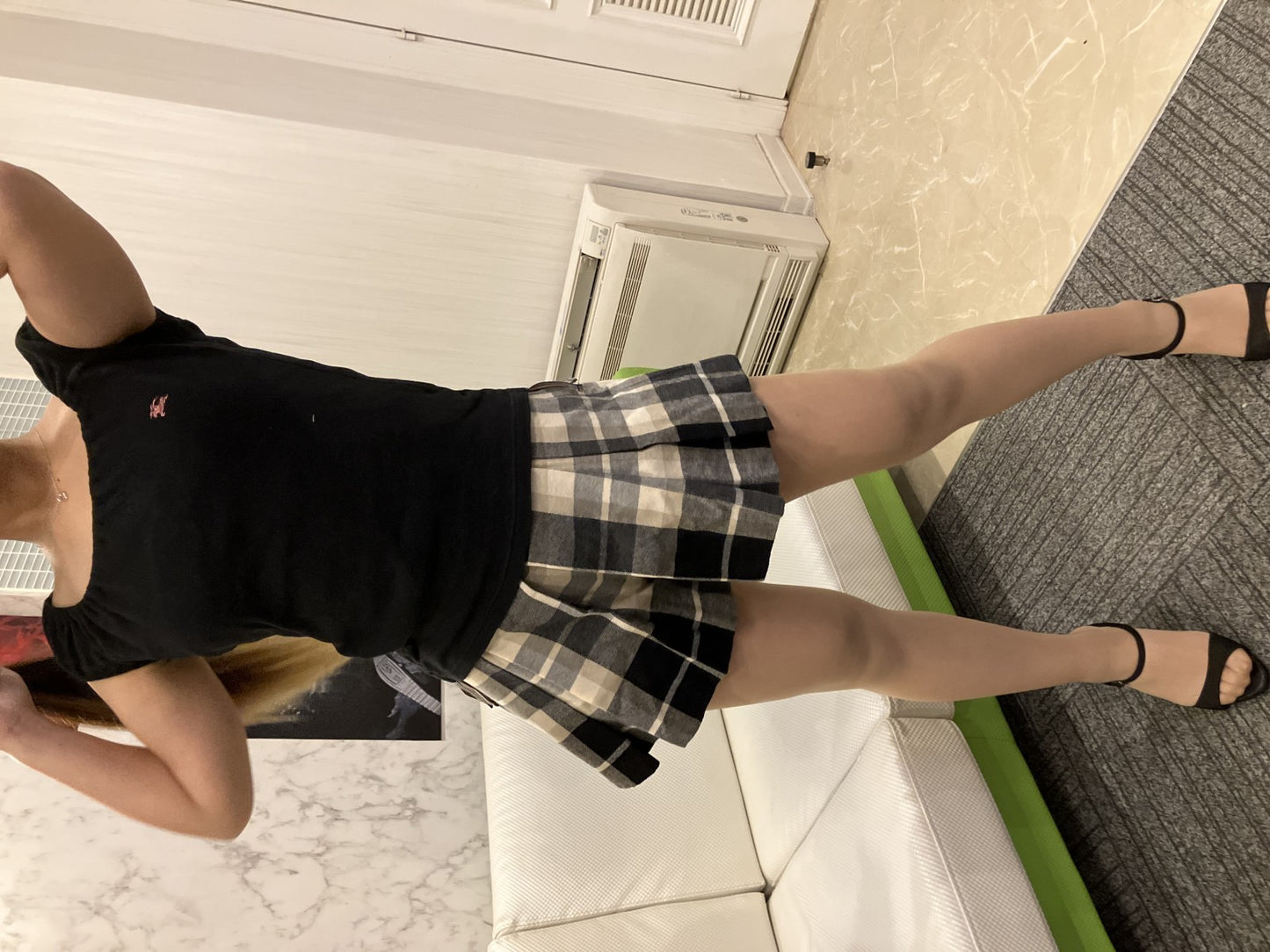 BURBERRY Blue Label Check Pattern Culottes Skirt 36 & Logo Top FAF01-655 Black 38 Women's Top and Bottom Set Outfit Burberry Setup Authentic Second-hand Goods Dealer Licensed