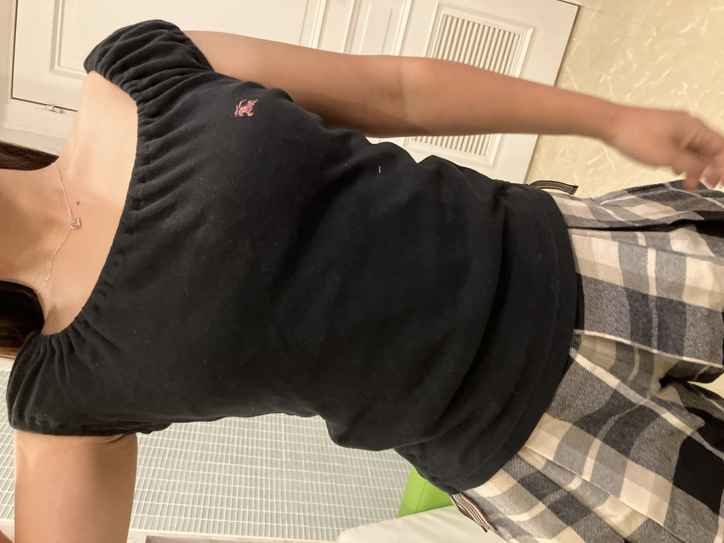 BURBERRY Blue Label Check Pattern Culottes Skirt 36 & Logo Top FAF01-655 Black 38 Women's Top and Bottom Set Outfit Burberry Setup Authentic Second-hand Goods Dealer Licensed