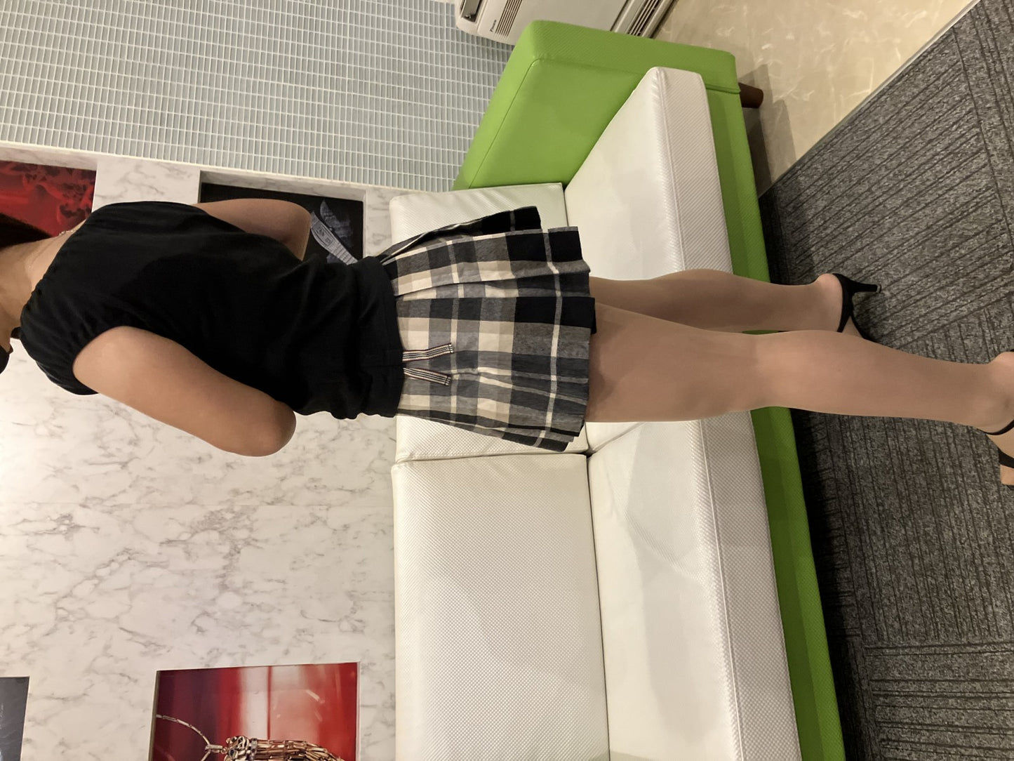 BURBERRY Blue Label Check Pattern Culottes Skirt 36 & Logo Top FAF01-655 Black 38 Women's Top and Bottom Set Outfit Burberry Setup Authentic Second-hand Goods Dealer Licensed