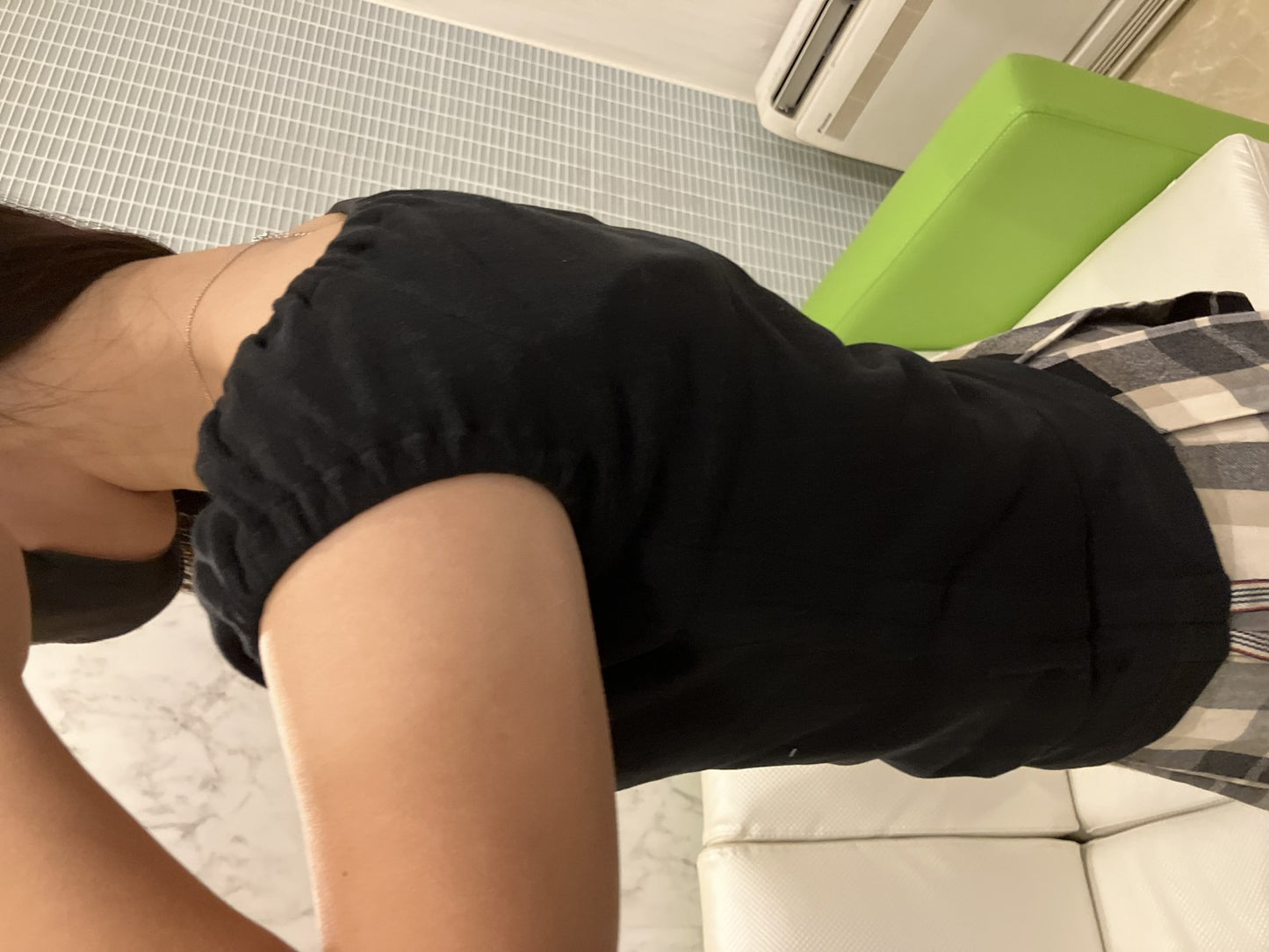 BURBERRY Blue Label Check Pattern Culottes Skirt 36 & Logo Top FAF01-655 Black 38 Women's Top and Bottom Set Outfit Burberry Setup Authentic Second-hand Goods Dealer Licensed