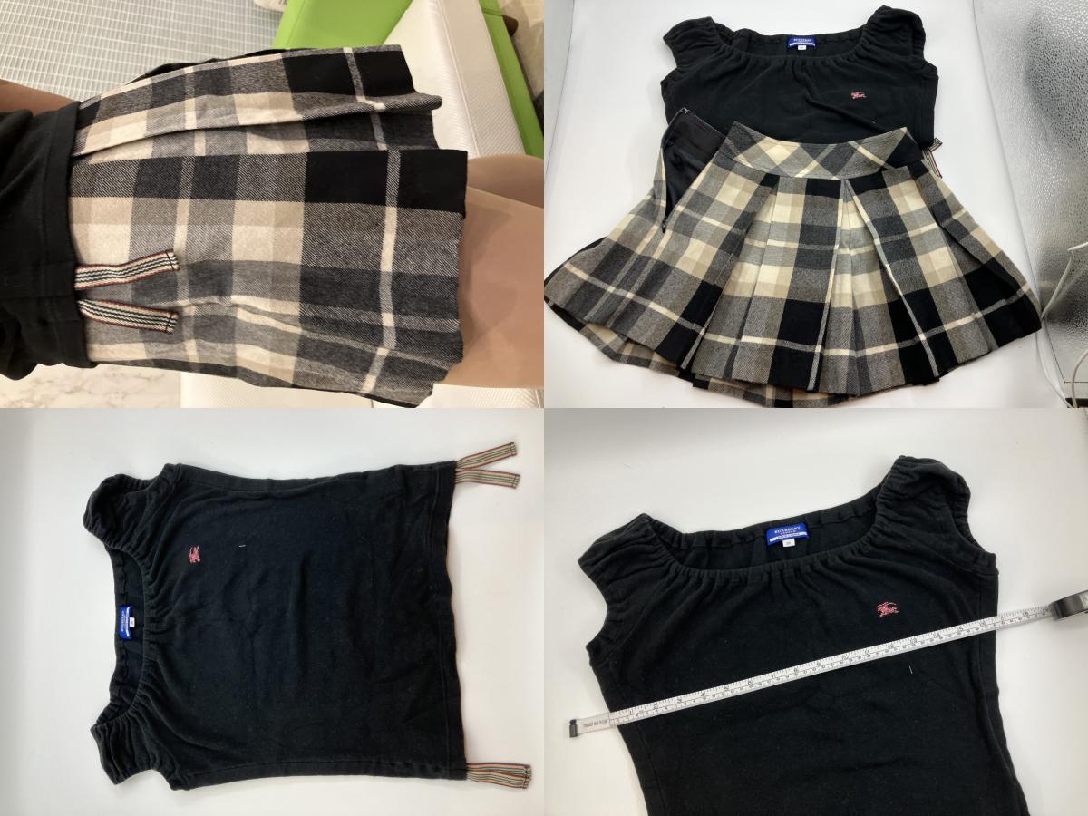 BURBERRY Blue Label Check Pattern Culottes Skirt 36 & Logo Top FAF01-655 Black 38 Women's Top and Bottom Set Outfit Burberry Setup Authentic Second-hand Goods Dealer Licensed