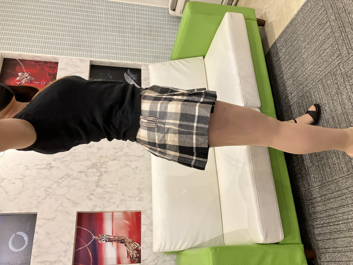 BURBERRY Blue Label Check Pattern Culottes Skirt 36 & Logo Top FAF01-655 Black 38 Women's Top and Bottom Set Outfit Burberry Setup Authentic Second-hand Goods Dealer Licensed