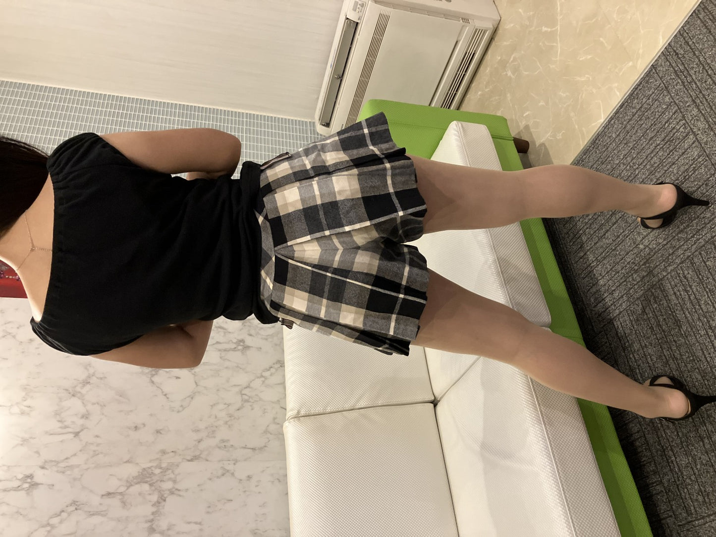 BURBERRY Blue Label Check Pattern Culottes Skirt 36 & Logo Top FAF01-655 Black 38 Women's Top and Bottom Set Outfit Burberry Setup Authentic Second-hand Goods Dealer Licensed