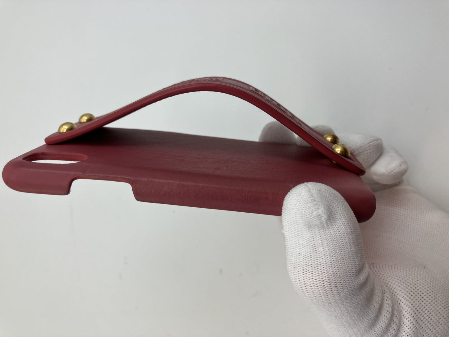 Christian Dior iPhone X/XS Case Red Leather Strap Handle Gold Studs Italy