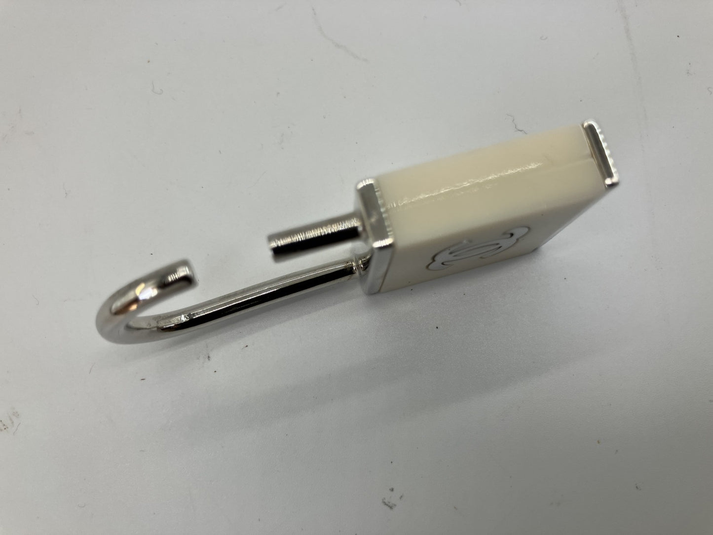 CHANEL 02C CC Logo Padlock Charm Ivory Silver Bag Charm Parts Italy Auth