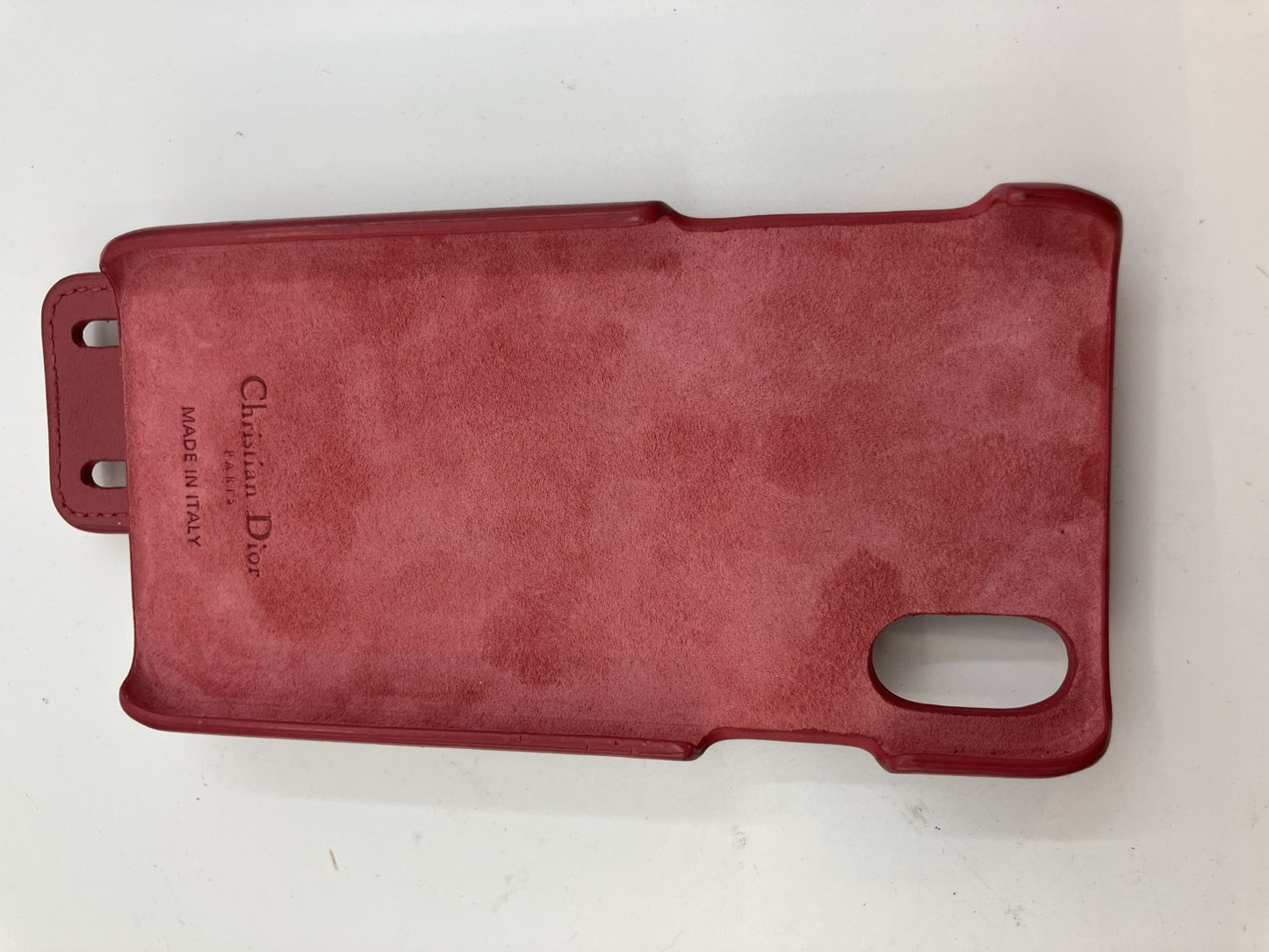 Christian Dior iPhone X/XS Case Red Leather Strap Handle Gold Studs Italy