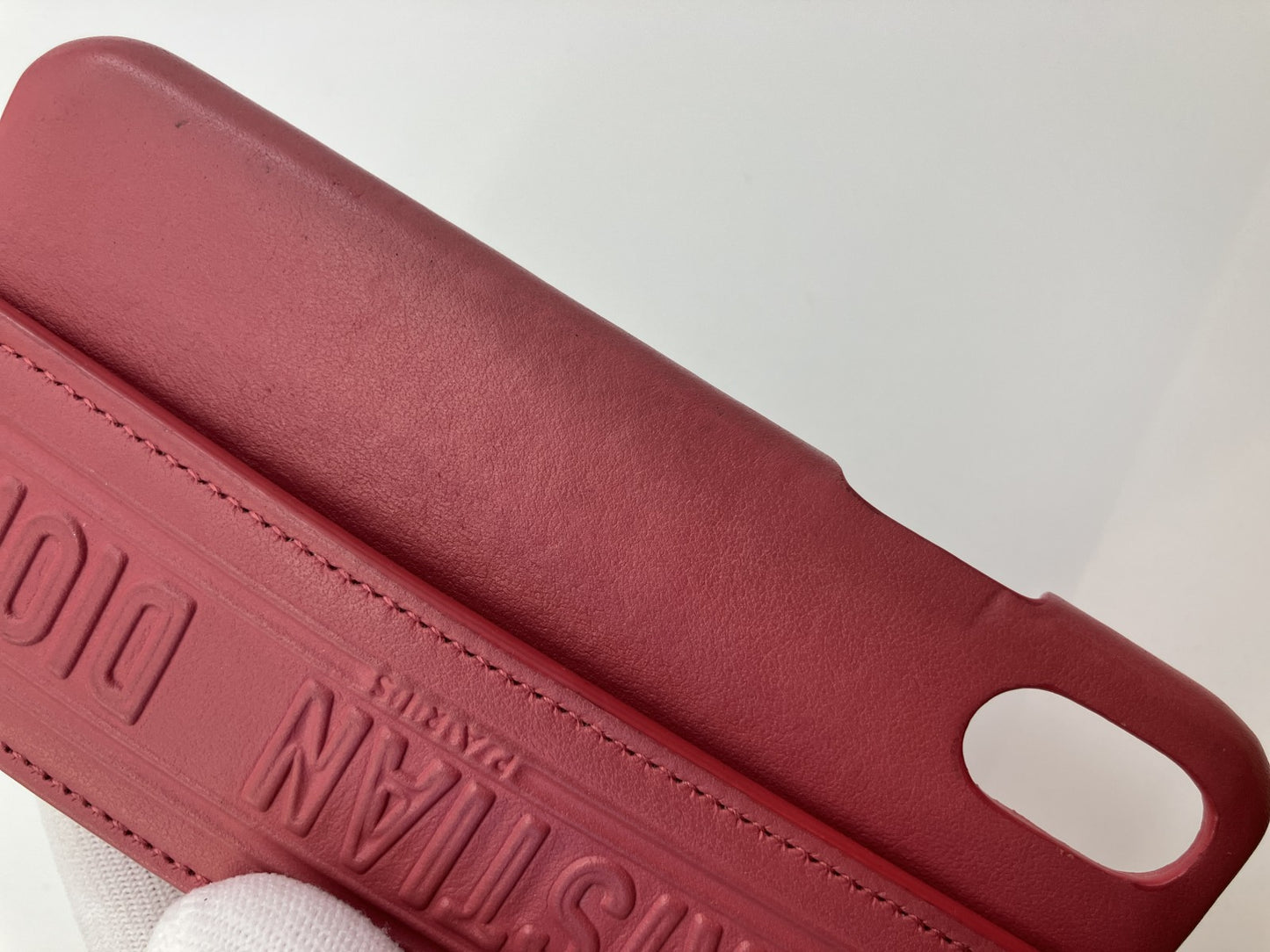 Christian Dior iPhone X/XS Case Red Leather Strap Handle Gold Studs Italy