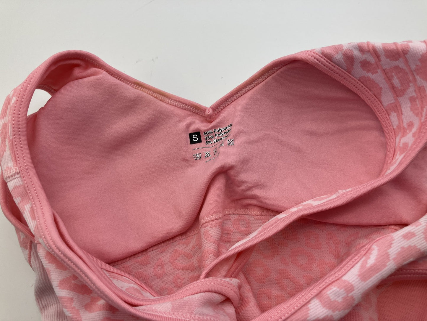 Pink Leopard Jumpsuit Catsuit Halter Cross Back Open Back Flare Leg Pads S