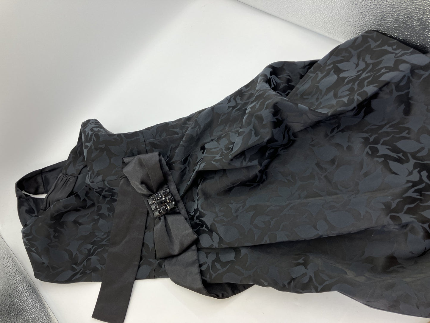 Made in Japan Black Floral Jacquard Dress Ribbon Belt Rhinestone Fit Flare